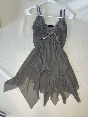 Avidlove gray lace babydoll lingerie top. Sheer romantic handkerchief hem size M